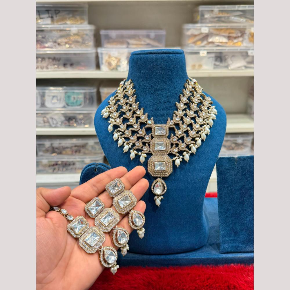 Hira Collections Premium Polki Kundan Stone And Pearl Necklace Set