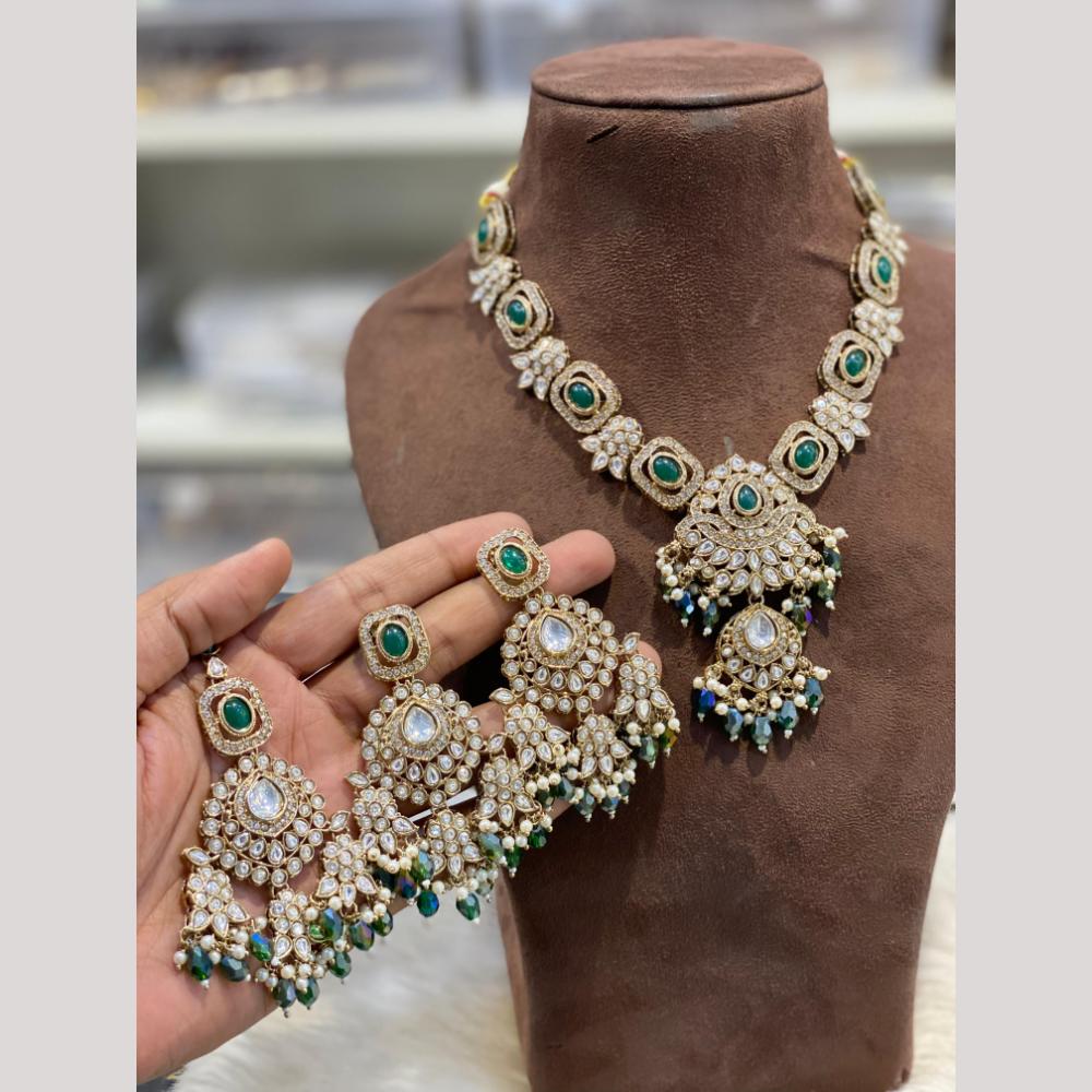 Hira Collections Premium Polki Kundan Stone And Pearl Choker Necklace Set