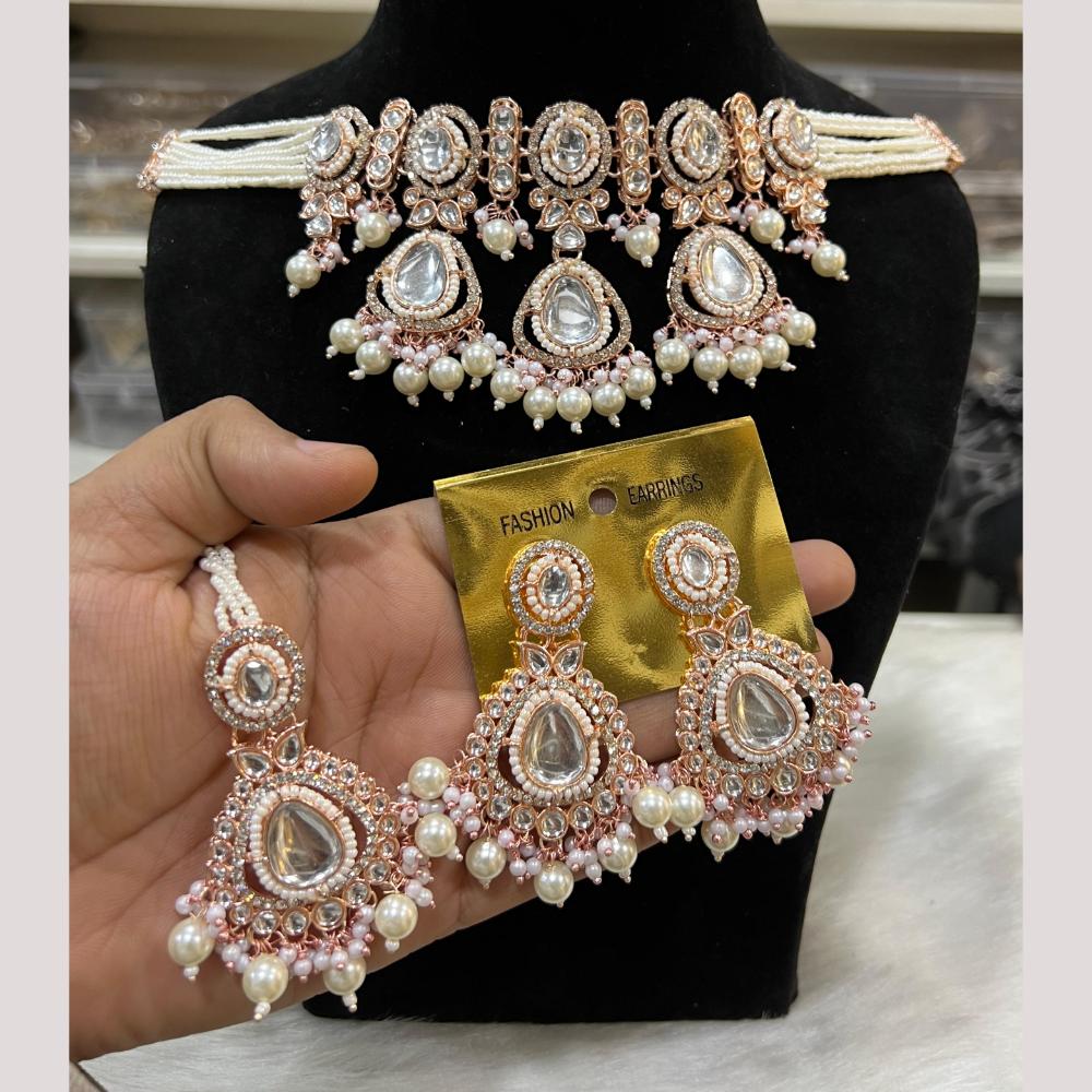 Hira Collections Premium Kundan Stone And Pearl Choker Necklace Set