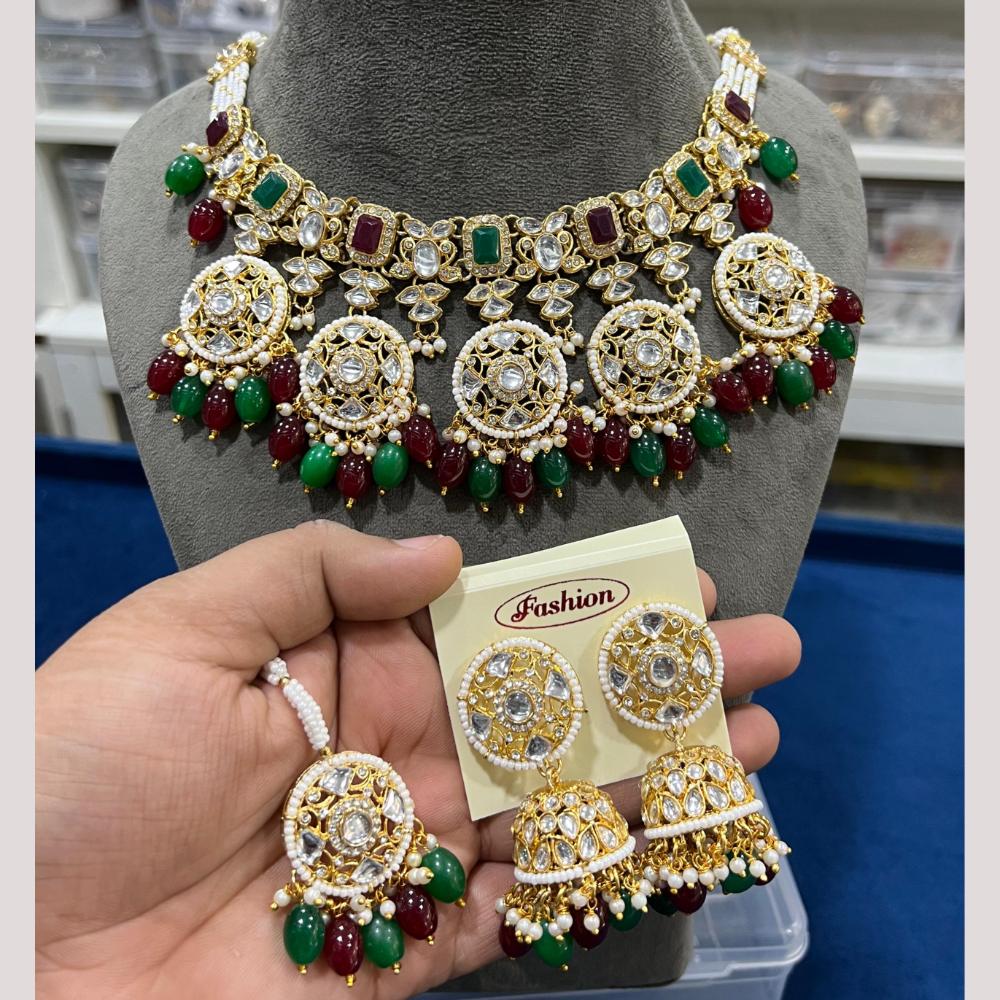 Hira Collections Premium Kundan Stone And Pearl Choker Necklace Set