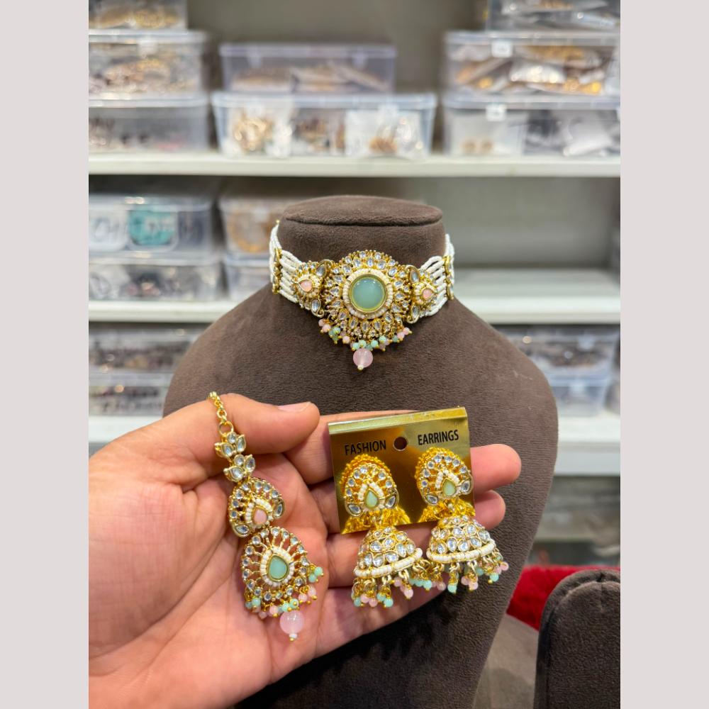 Hira Collections Premium Kundan Stone And Pearl Choker Necklace Set