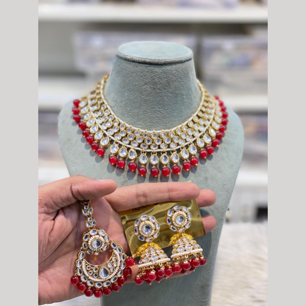 Hira Collections Premium Kundan Stone And Pearl Choker Necklace Set