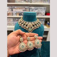Hira Collections Premium Kundan Stone And Pearl Meenakari Choker Necklace Set