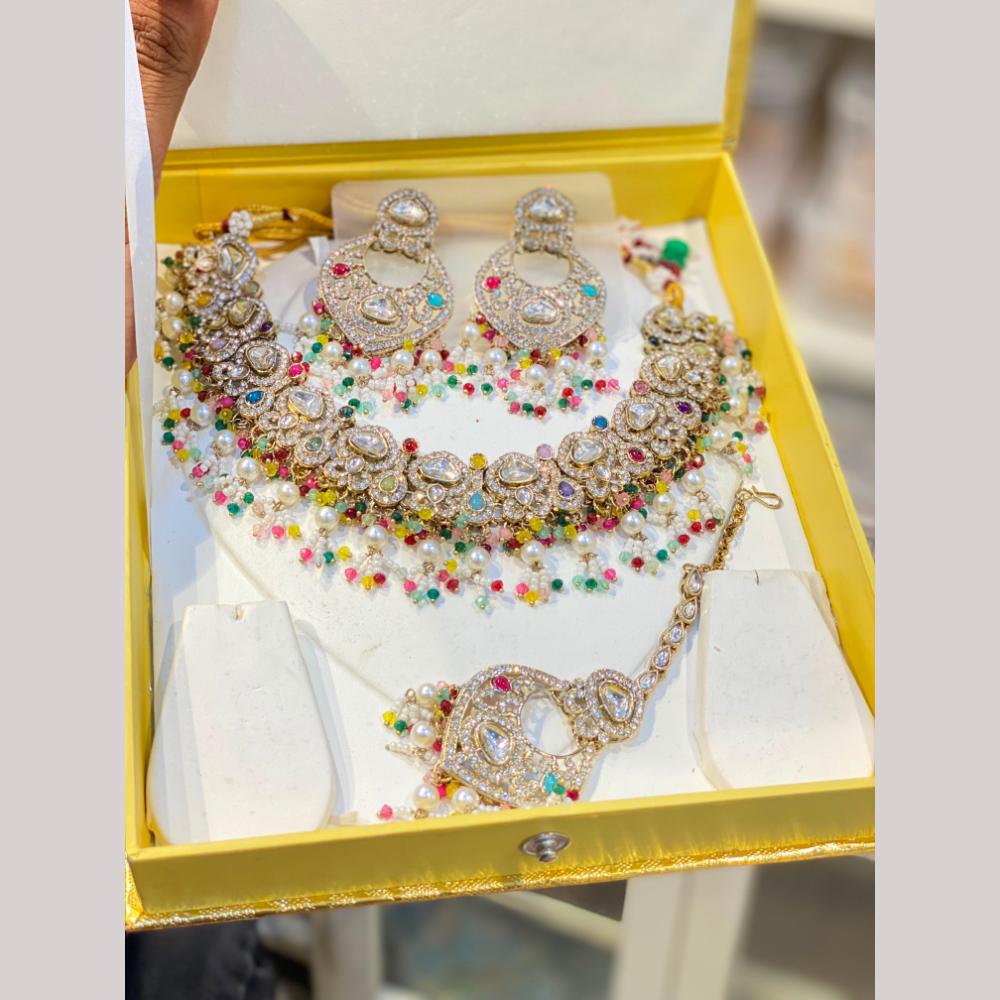 Hira Collections Premium Kundan Stone Beads And Pearl Necklace Set