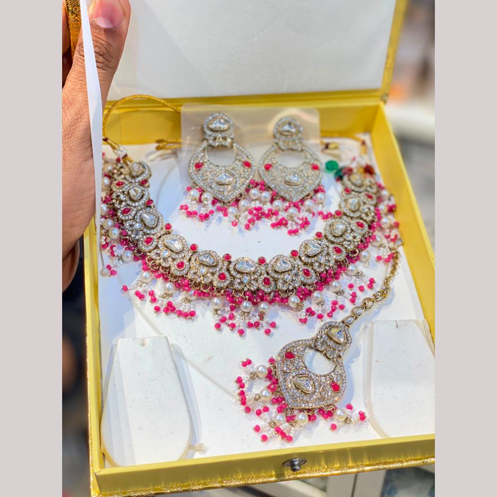Hira Collections Premium Kundan Stone Beads And Pearl Necklace Set