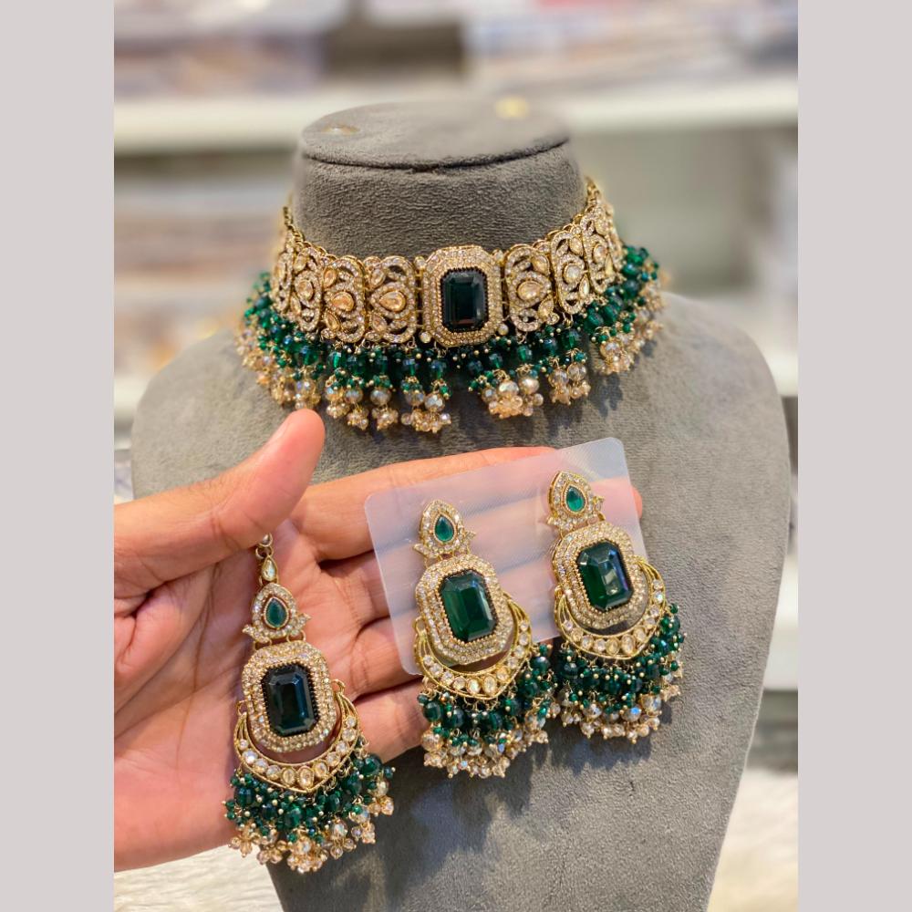 Hira Collections Exclusive Crystal Stone Beads And Pearl Choker Necklace Set