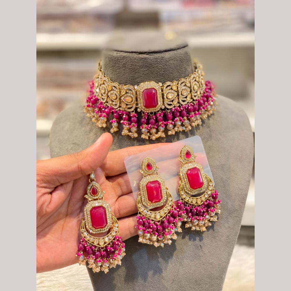 Hira Collections Exclusive Crystal Stone Beads And Pearl Choker Necklace Set