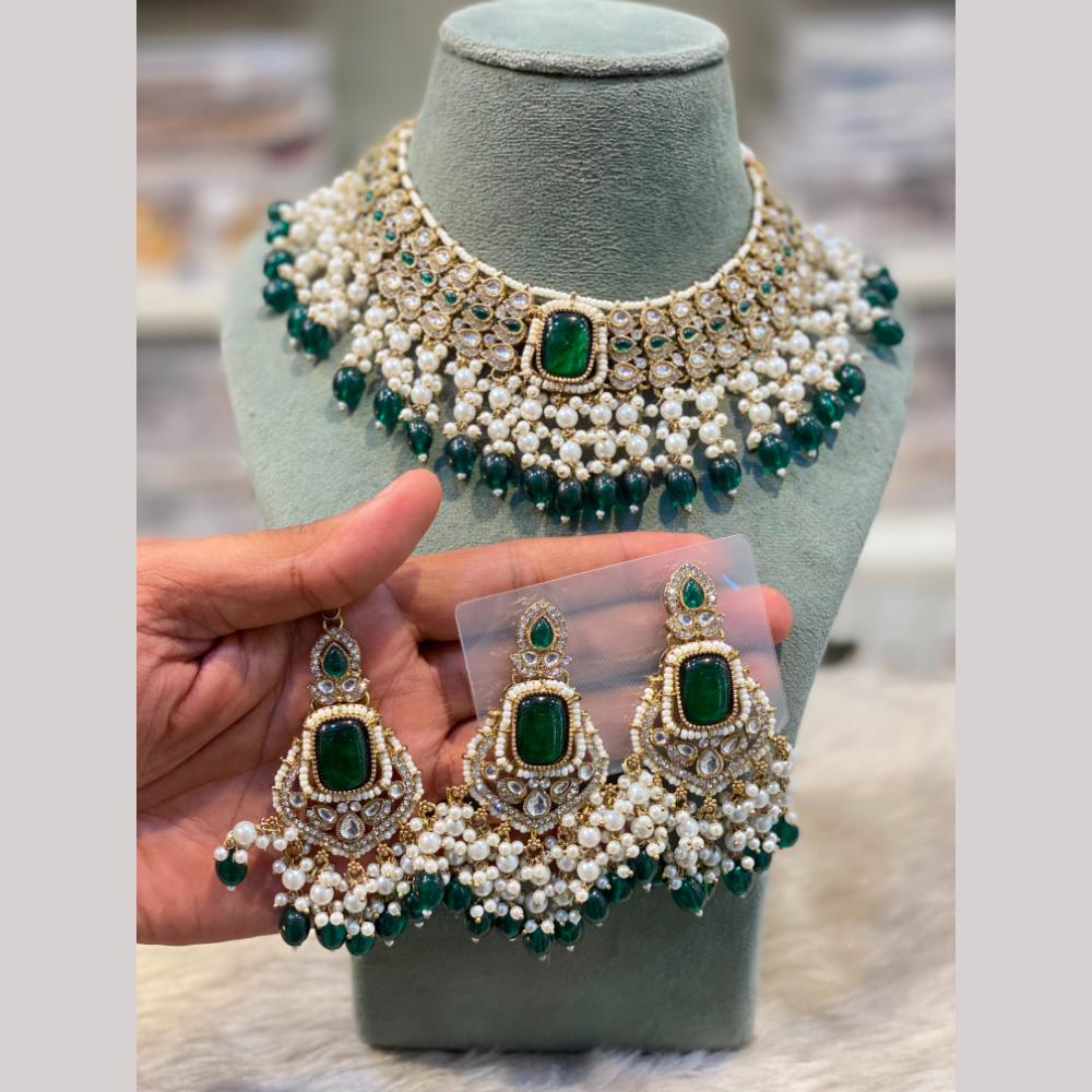 Hira Collections Premium Kundan Stone Beads And Pearl Necklace Set
