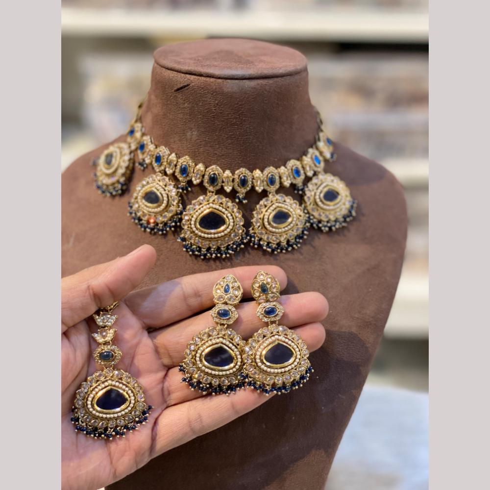 Hira Collections Royal Pota Stone And Pearl Stylish Choker Neckalce Set