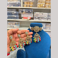 Hira Collections Premium Kundan Stone Beads And Pearl Choker Necklace Set