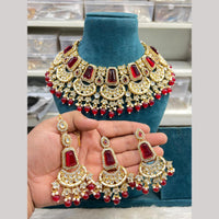 Hira Collections Premium Kundan Stone Beads And Pearl Choker Necklace Set