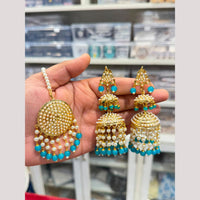 Hira Collections Stylish Beads And Pearl Jhumki Earrings With Maang Tikka