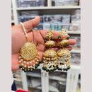 Hira Collections Stylish Beads And Pearl Jhumki Earrings With Maang Tikka