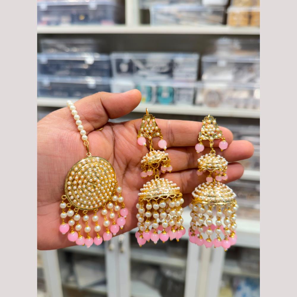 Hira Collections Stylish Beads And Pearl Jhumki Earrings With Maang Tikka