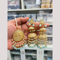 Hira Collections Stylish Beads And Pearl Jhumki Earrings With Maang Tikka