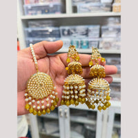 Hira Collections Stylish Beads And Pearl Jhumki Earrings With Maang Tikka