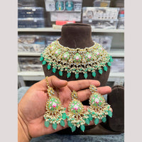 Hira Collections Premium Kundan Stone And Pearl Meenakari Choker Necklace Set