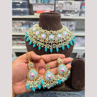 Hira Collections Premium Kundan Stone And Pearl Meenakari Choker Necklace Set