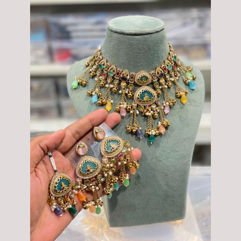 Hira Collections Premium Multicolor Crystal Stone And Beads Necklace Set  