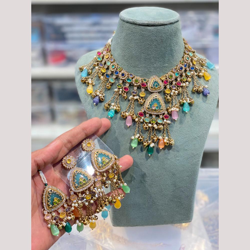 Hira Collections Premium Multicolor Crystal Stone And Beads Necklace Set  