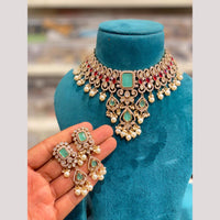 Hira Collections Designer Polki Kundan Stone And Pearl Choker Necklace Set for Women