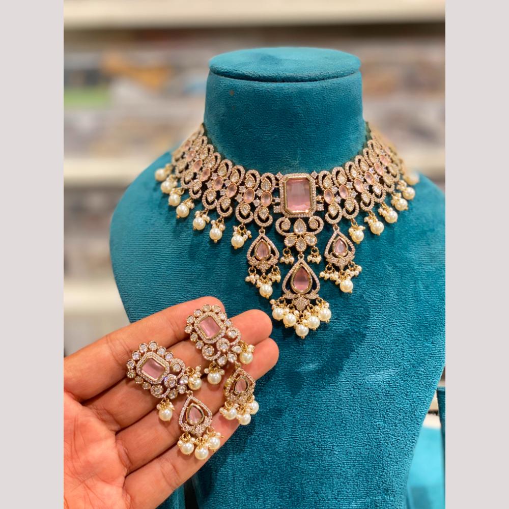 Hira Collections Designer Polki Kundan Stone And Pearl Choker Necklace Set for Women