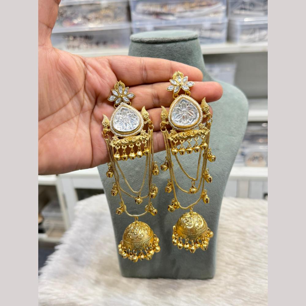 Hira Collections Heritage Polki Kundan Kashmiri Ghungroo Jhumki Earrings