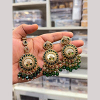 Hira Collections Stylish Crystal Stone And Pearl Dangler Earrings With Maang Tikka