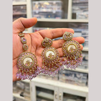 Hira Collections Stylish Crystal Stone And Pearl Dangler Earrings With Maang Tikka