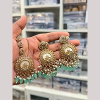 Hira Collections Stylish Crystal Stone And Pearl Dangler Earrings With Maang Tikka
