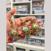 Hira Collections Stylish Crystal Stone And Pearl Dangler Earrings With Maang Tikka