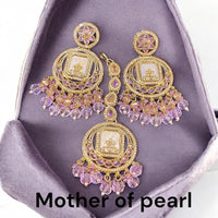Hira Collections Stylish Crystal Stone And Pearl Dangler Earrings With Maang Tikka