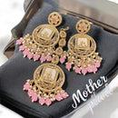 Hira Collections Stylish Crystal Stone And Pearl Dangler Earrings With Maang Tikka