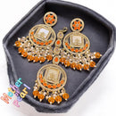 Hira Collections Stylish Crystal Stone And Pearl Dangler Earrings With Maang Tikka