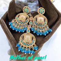 Hira Collections Stylish Crystal Stone And Pearl Dangler Earrings With Maang Tikka