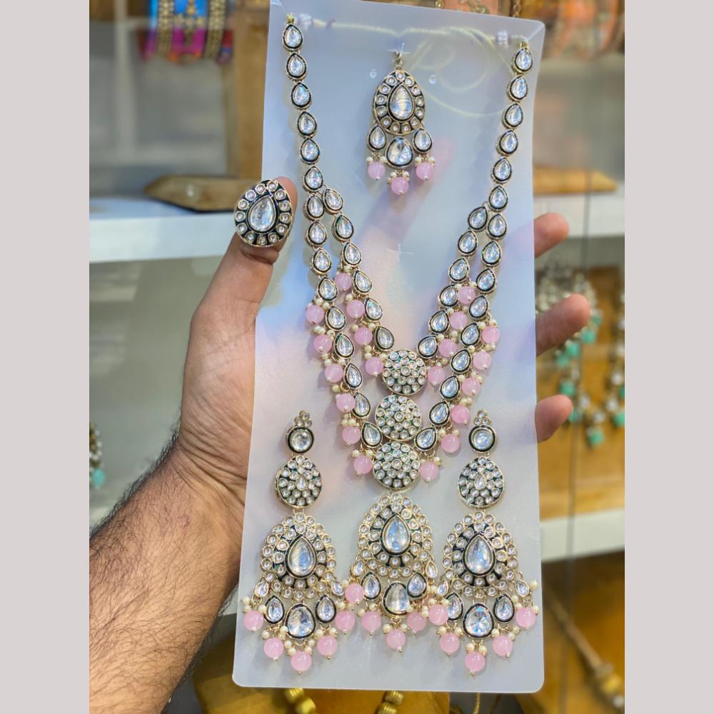 Hira Collection Glamorous Kundan Stone And Beads Long Necklace Set With Ring