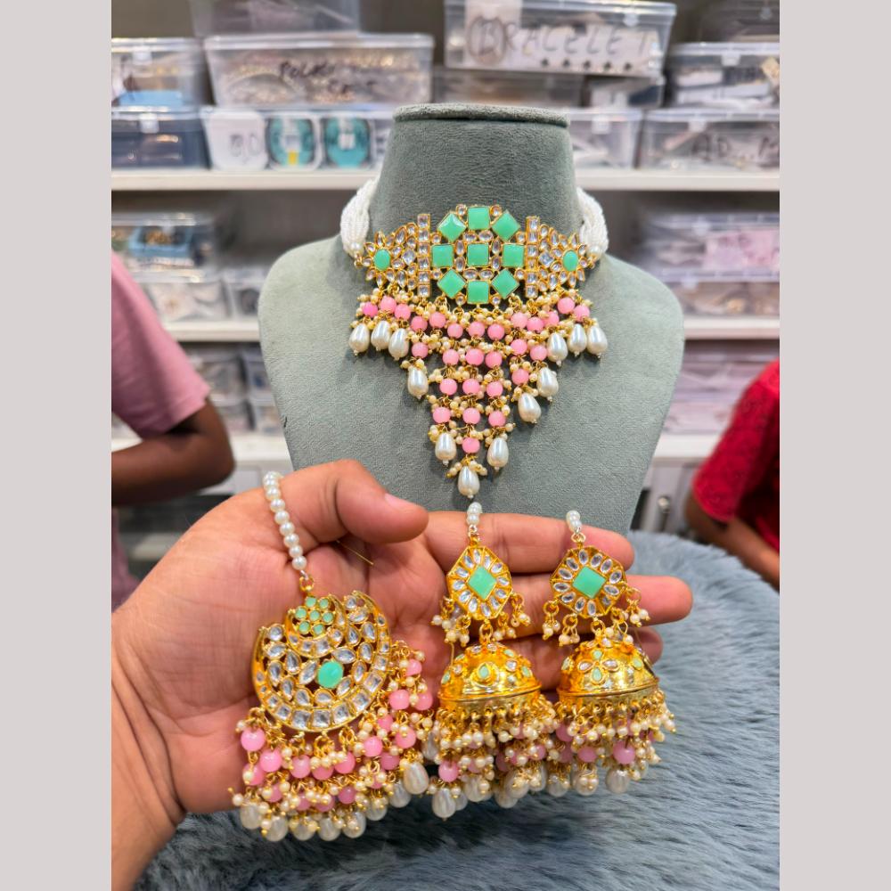 Hira Collections Premium Kundan Stone And Beads Choker Necklace Set