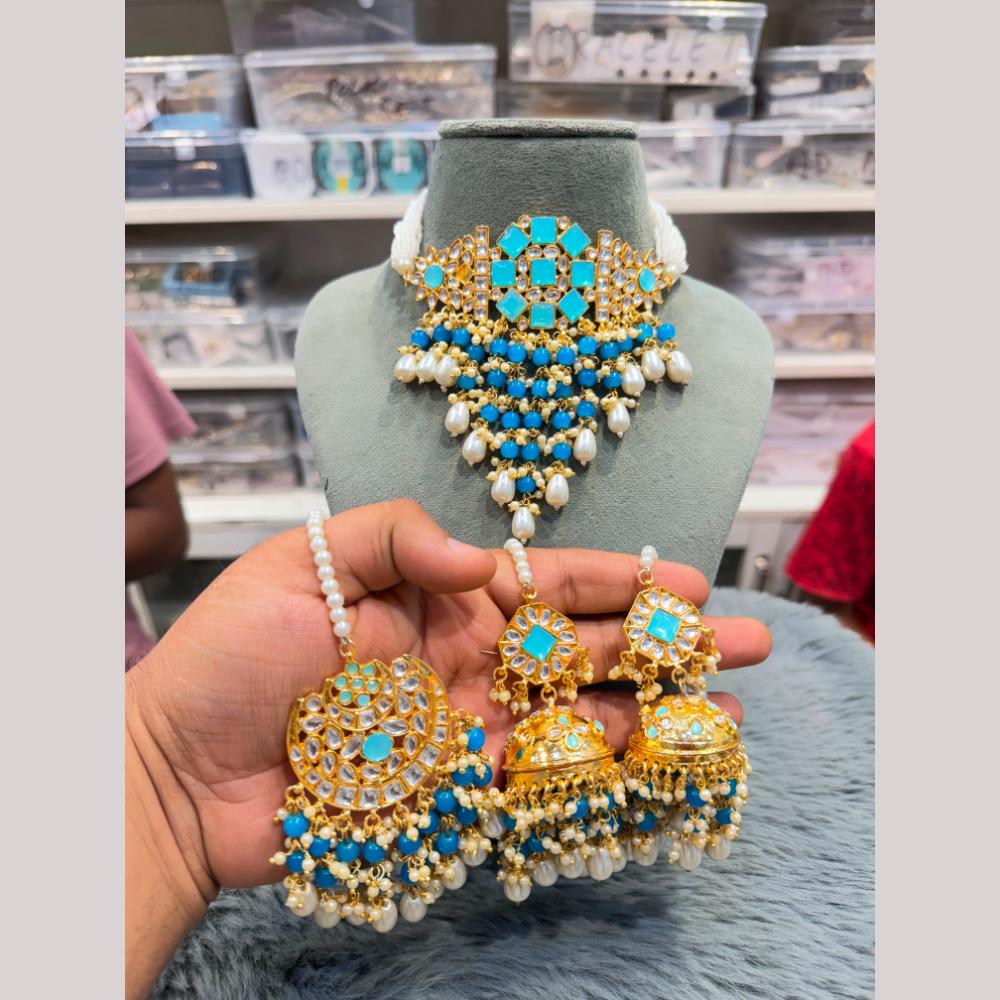 Hira Collections Premium Kundan Stone And Beads Choker Necklace Set