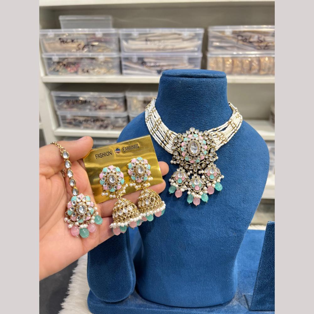 Hira Collections Premium Kundan Stone And Beads Choker Necklace Set