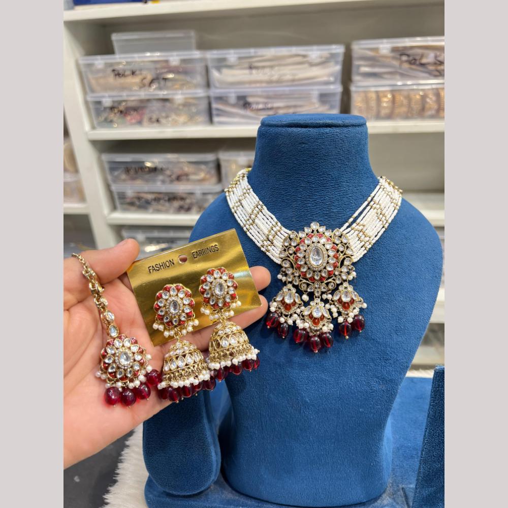 Hira Collections Premium Kundan Stone And Beads Choker Necklace Set