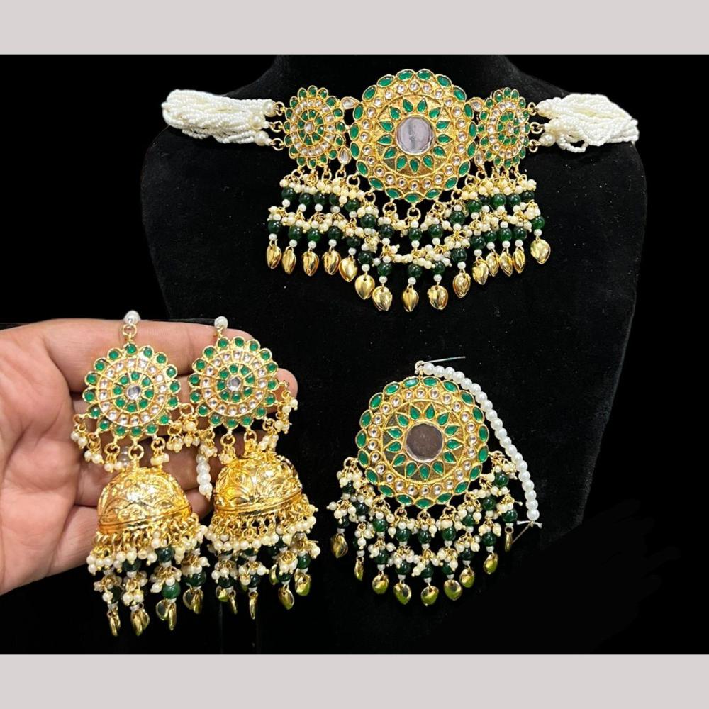 Hira Collections Premium Kundan Stone And Beads Choker Necklace Set