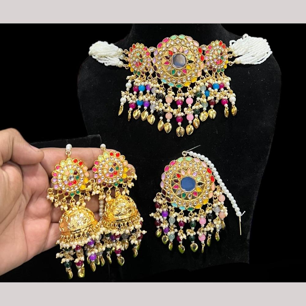 Hira Collections Premium Kundan Stone And Beads Choker Necklace Set