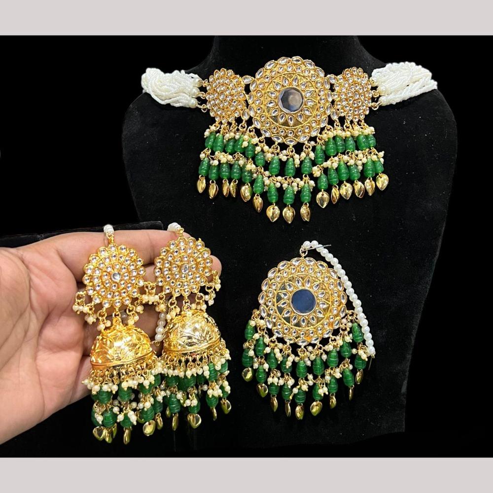 Hira Collections Premium Kundan Stone And Beads Choker Necklace Set