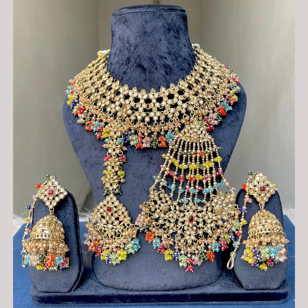 Hira Collections Premium Crystal Stone And Beads Choker Necklace Set