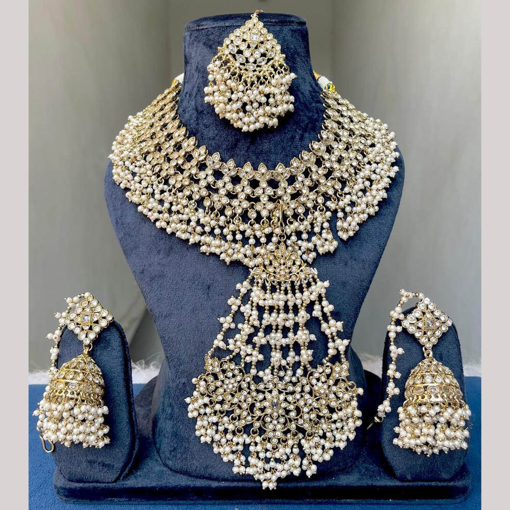 Hira Collections Premium Crystal Stone And Beads Choker Necklace Set