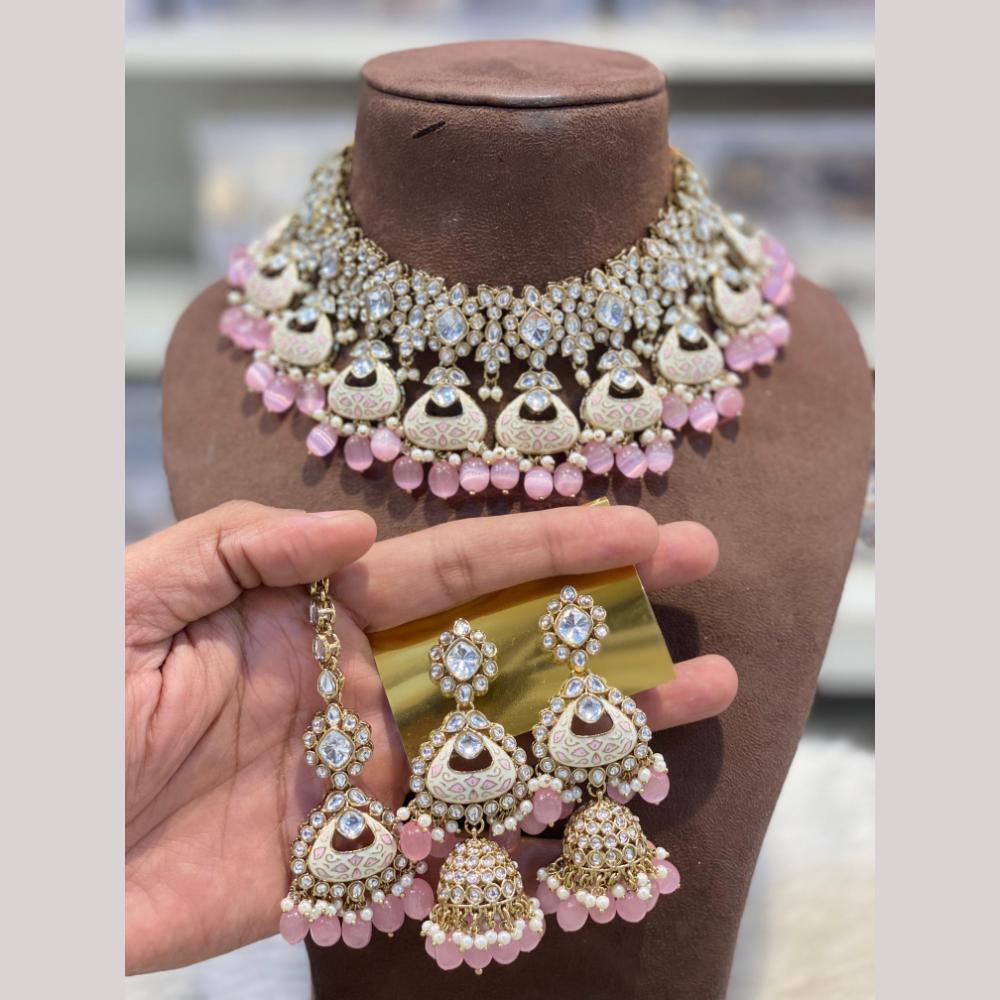 Hira Collections Heritage Polki Kundan And Pearl Meenakari Choker Necklace Set