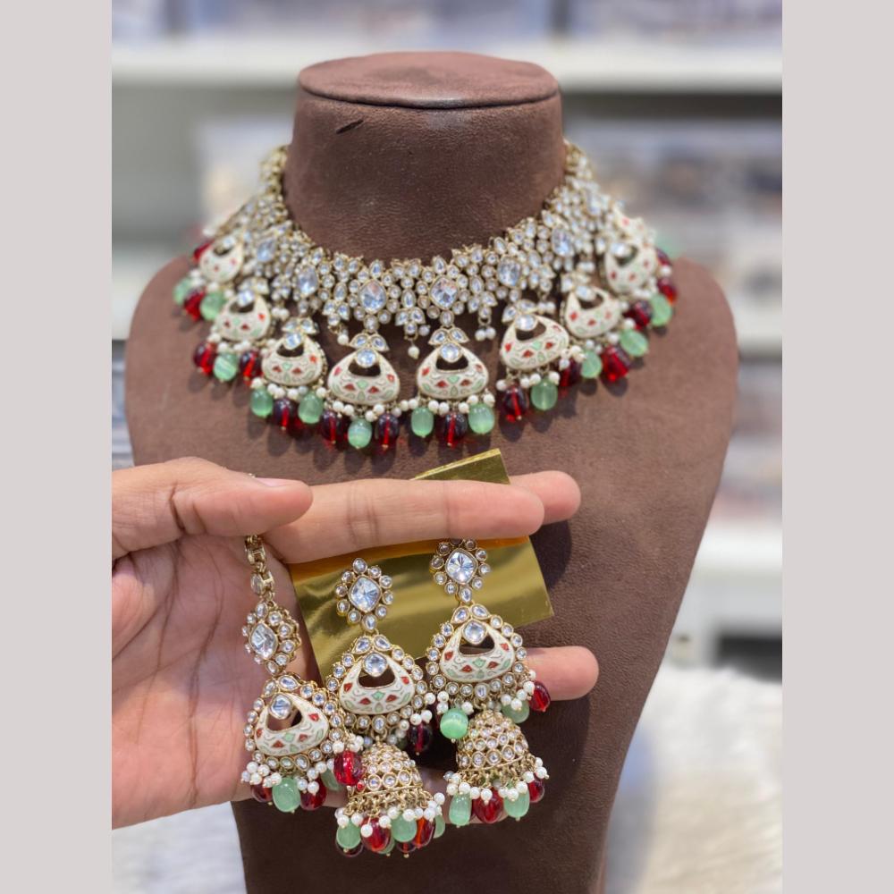 Hira Collections Heritage Polki Kundan And Pearl Meenakari Choker Necklace Set