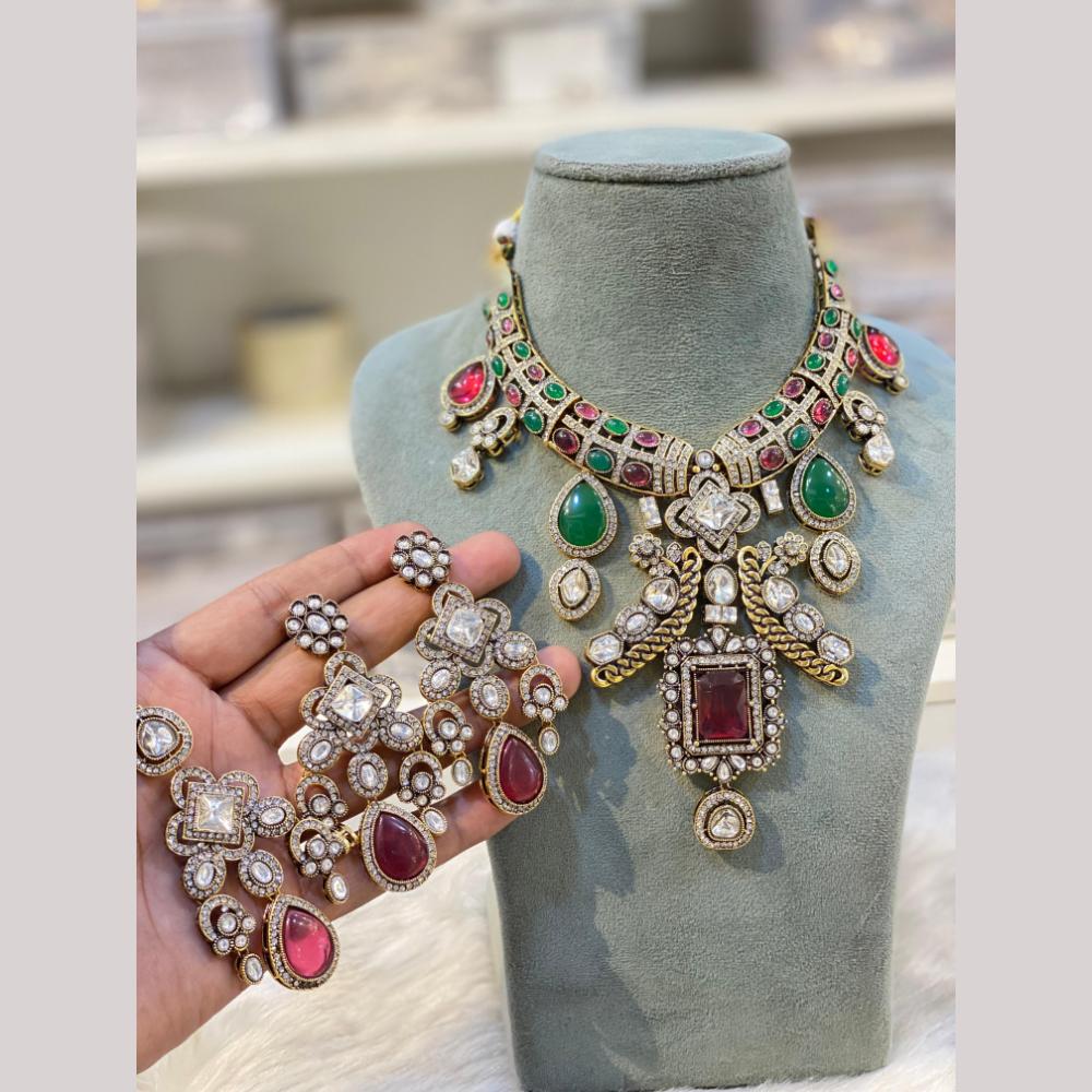 Hira Collections Royal Polki Kundan Stone Designer Necklace Set