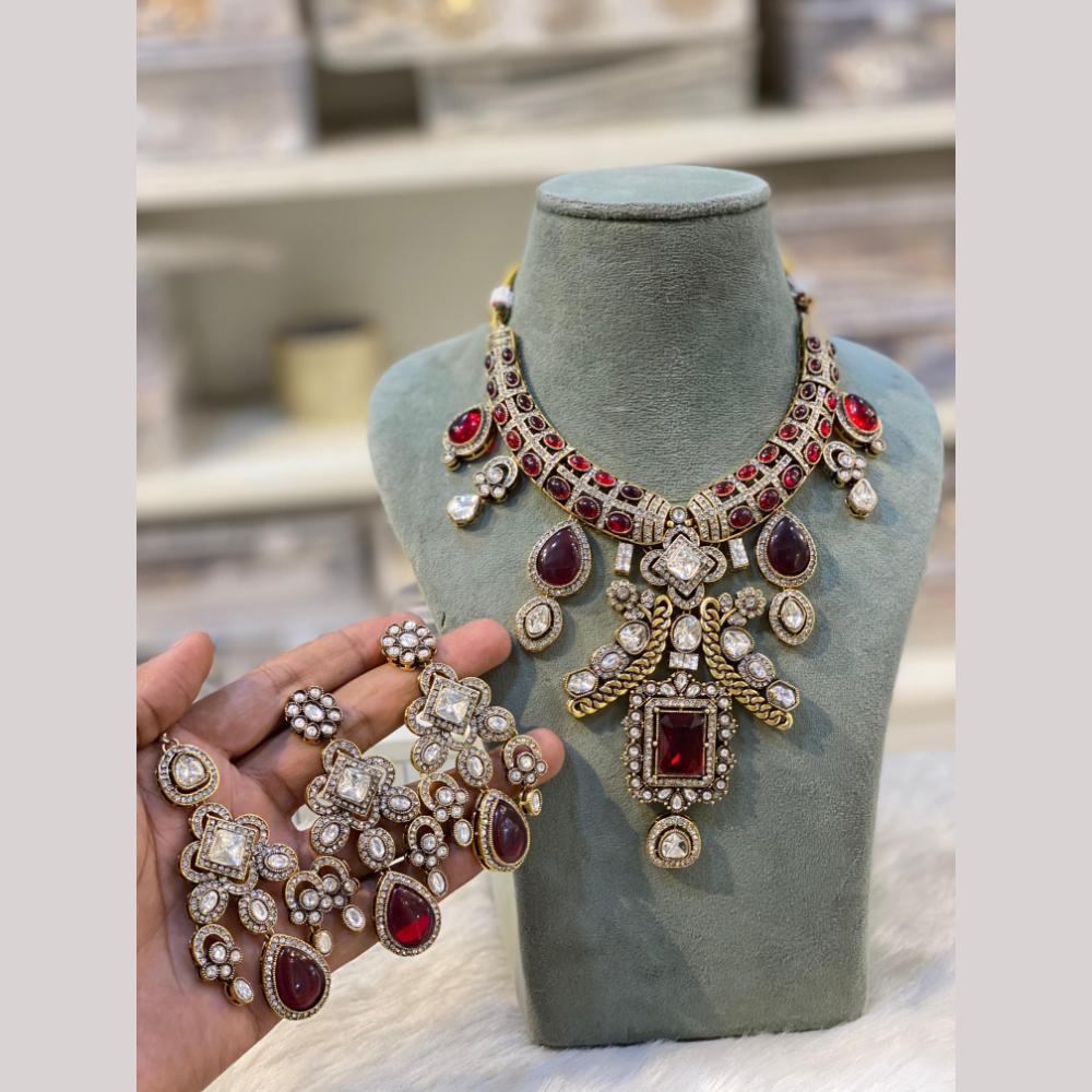 Hira Collections Royal Polki Kundan Stone Designer Necklace Set