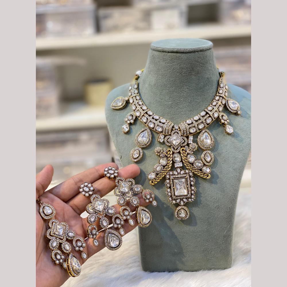 Hira Collections Royal Polki Kundan Stone Designer Necklace Set